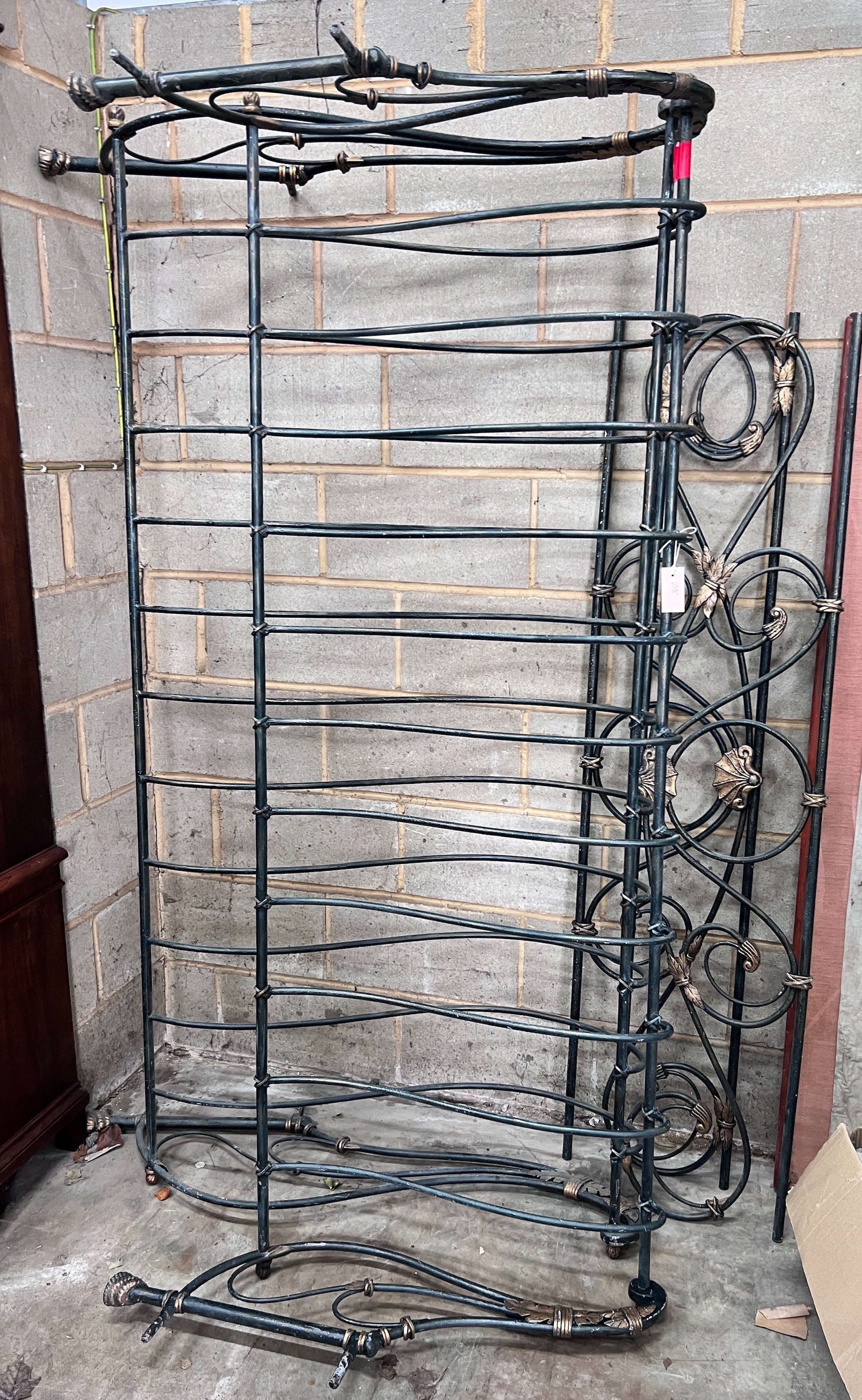 A green painted wrought iron Kingsize bed frame, width 195cm *Please note the sale commences at 9am.